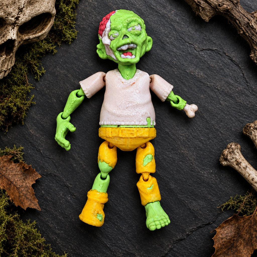 Overhead view of Articulated Zombie on slate