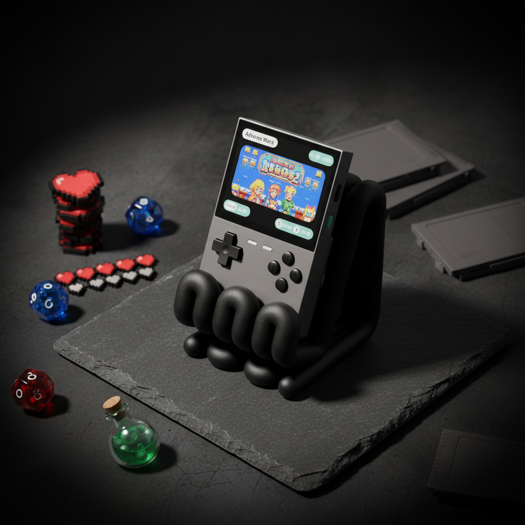 Wibble Stand black flat lay on dark slate