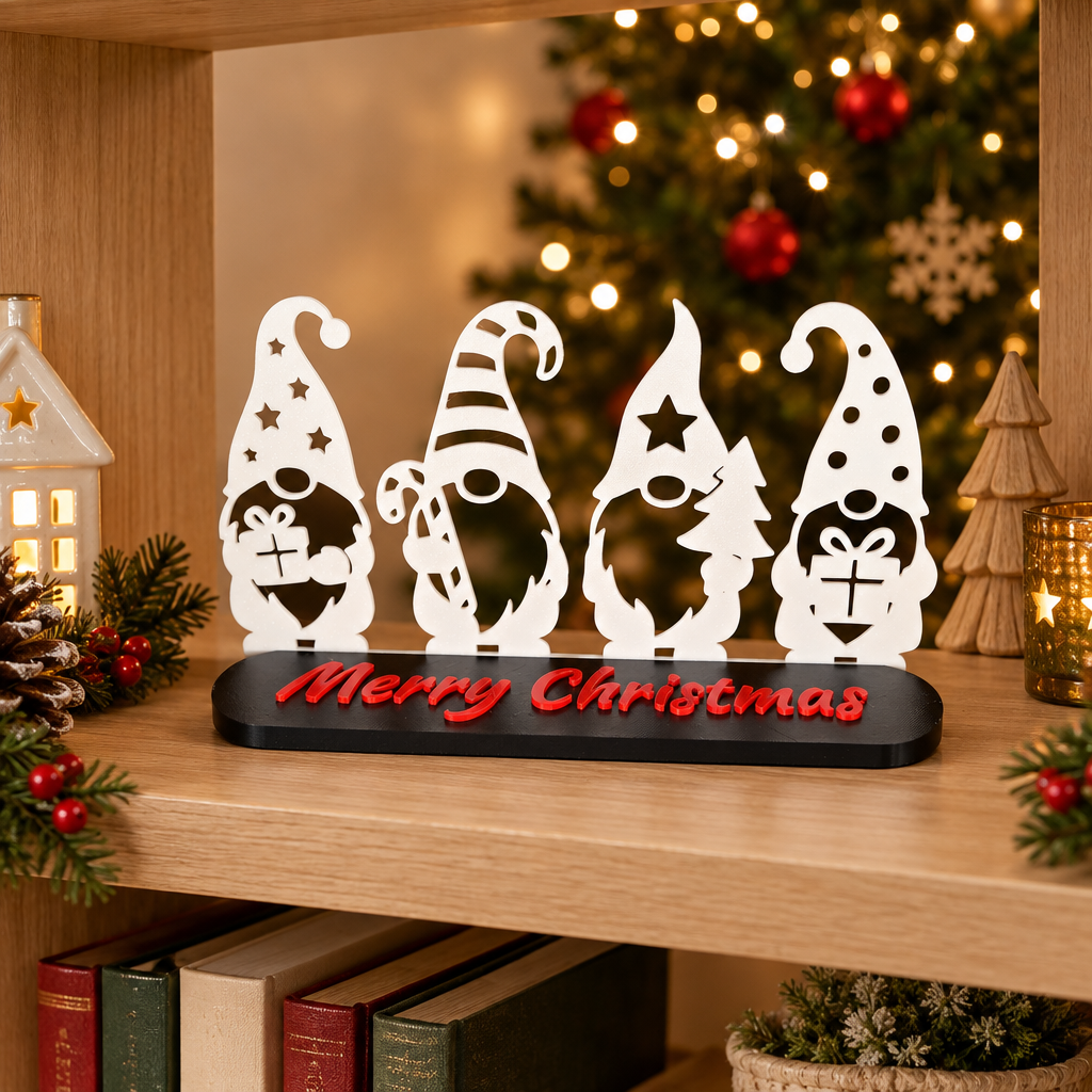 Gonk Christmas topper displayed with seasonal greenery and candlelight