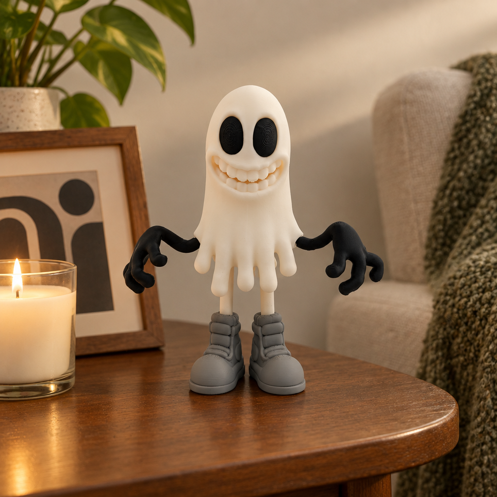 Retro Ghost Figure on side table with candle