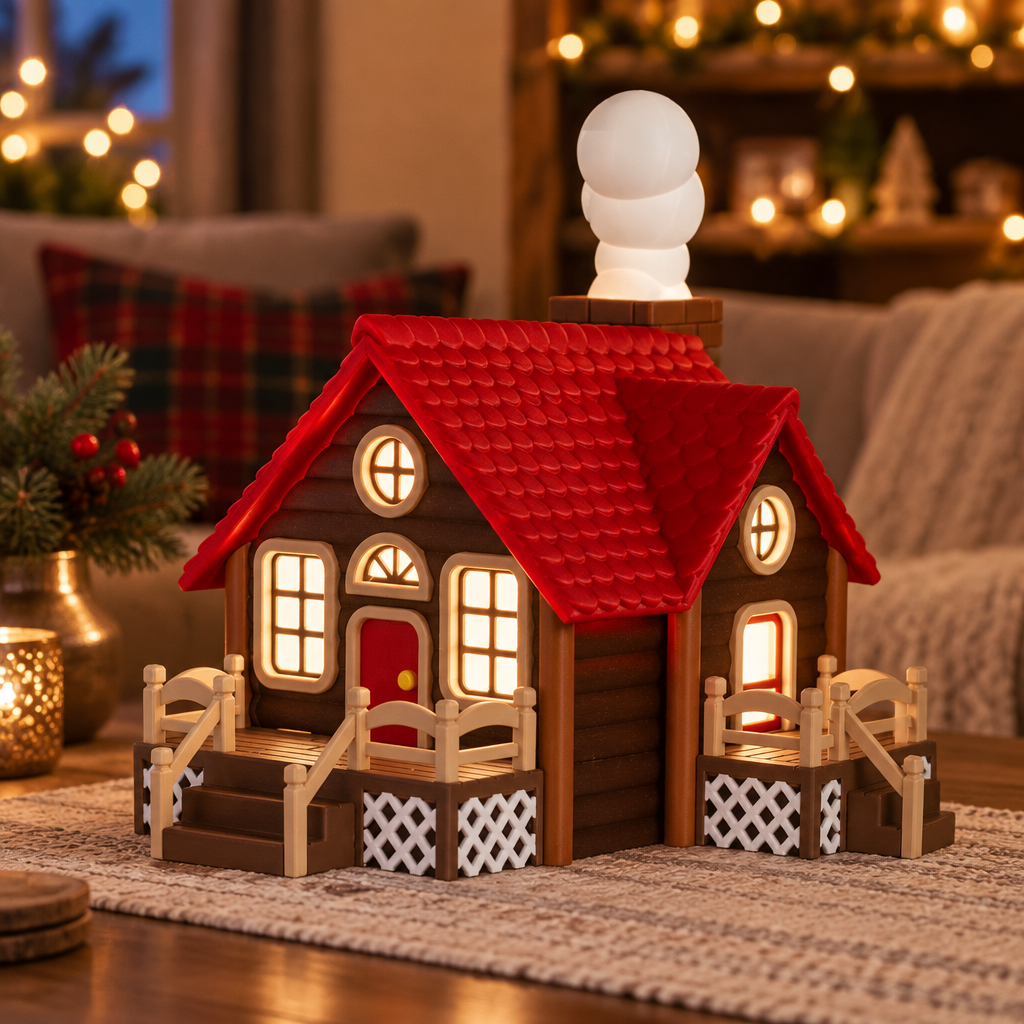 Cabin tealight holder creating a cosy accent on a coffee table