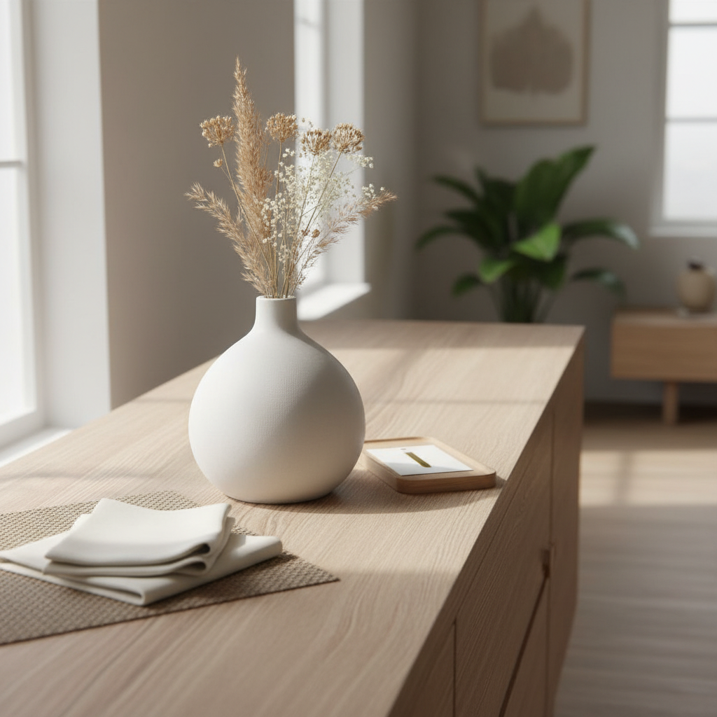 Minimalist geometric vase styled as a refined housewarming gift display