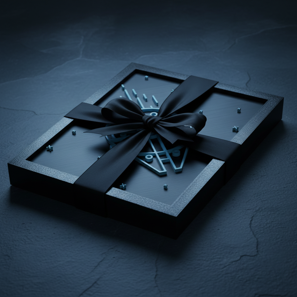 Millennium Falcon neon line art shadow box presented as a premium gift with matte black ribbon and bow