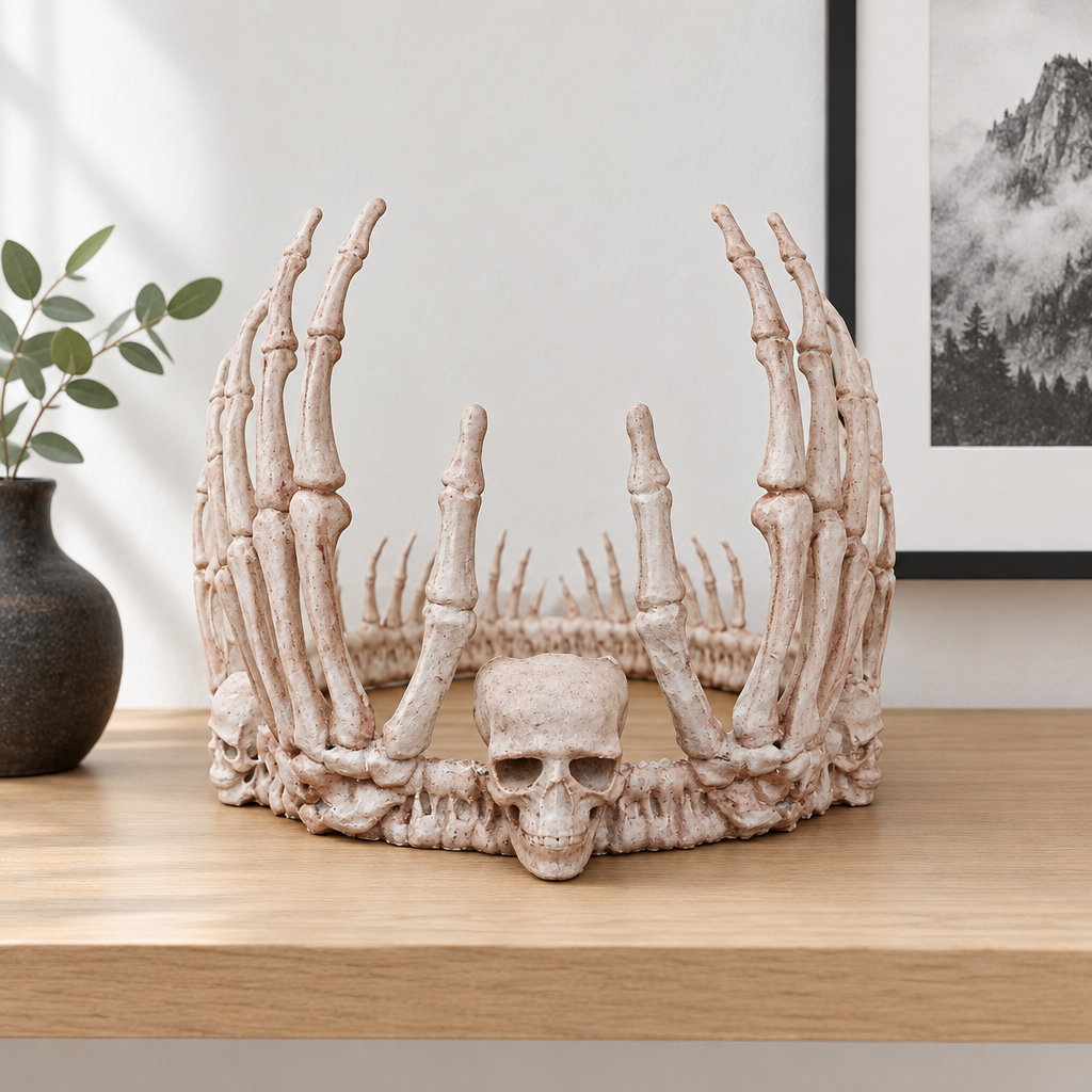 Skeleton Crown displayed on a shelf in a bright contemporary nook