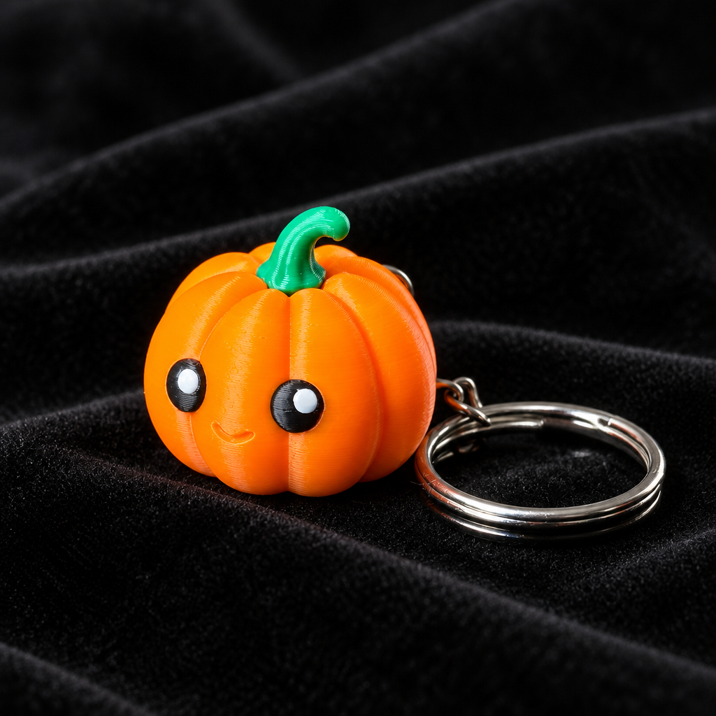 Pumpkin keychain clicker on black velvet