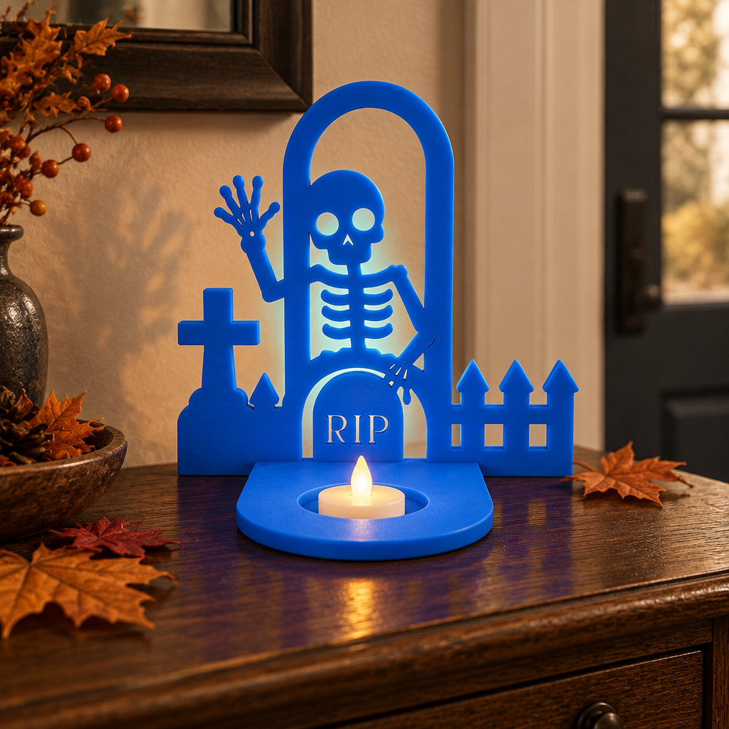 Graveyard shadow lamp on entryway console