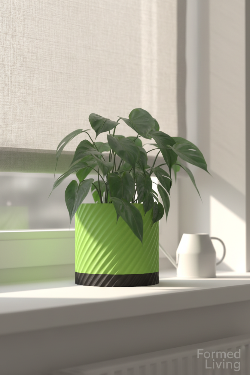 Twist Texture Self-Watering Planter neon green on windowsill morning light