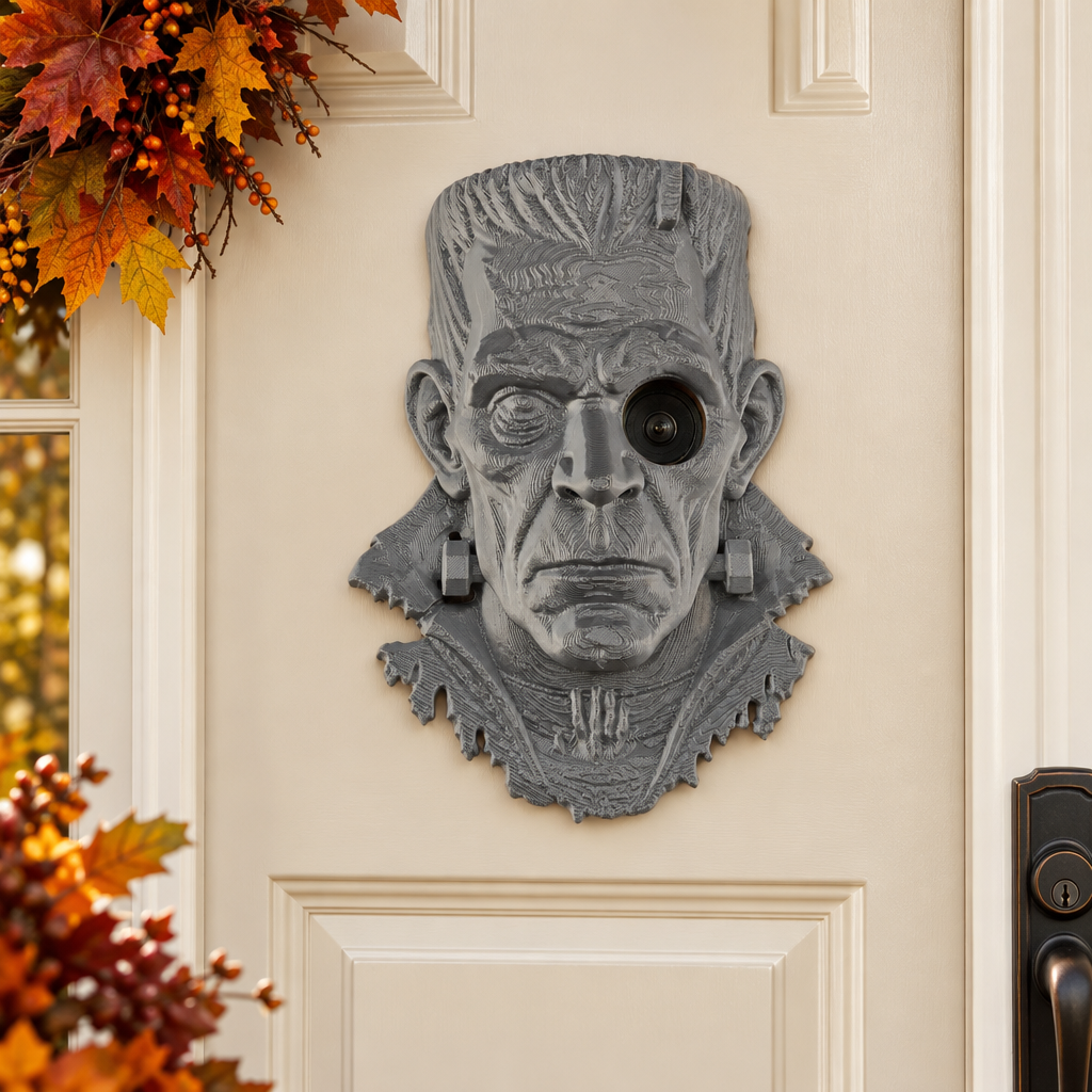 Frankenstein peephole decoration on cream entrance