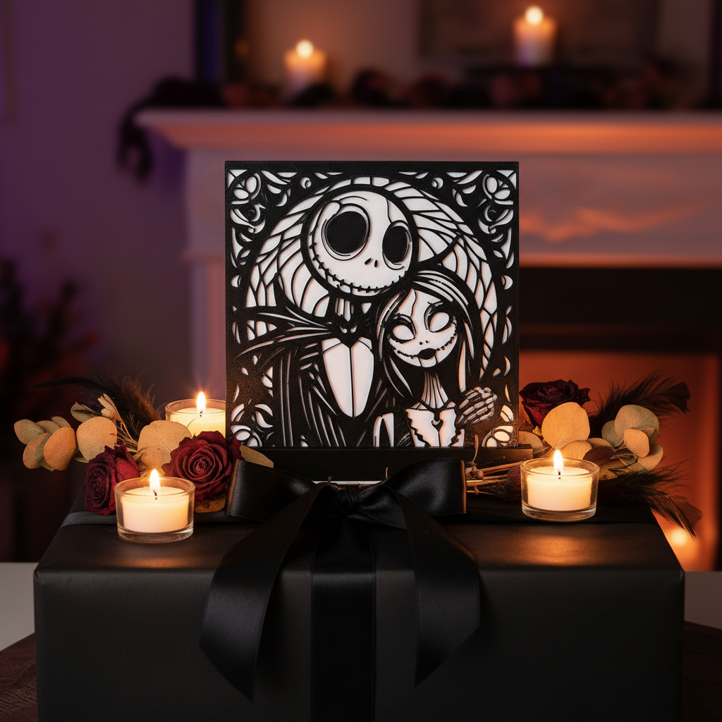 Jack and Sally Nightmare Before Christmas shadow box display as a Halloween gift display