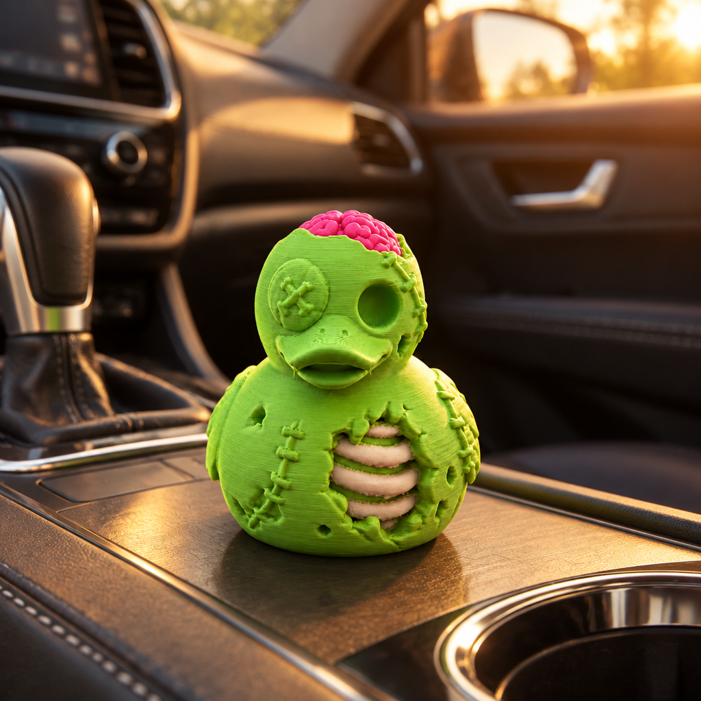 Green Zombie Jeep Duck in parked vehicle console