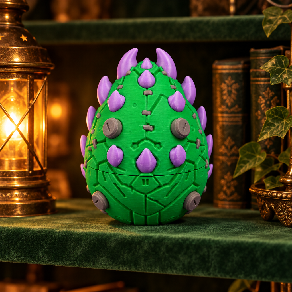 Frankenstein Dragon Egg on velvet shelf
