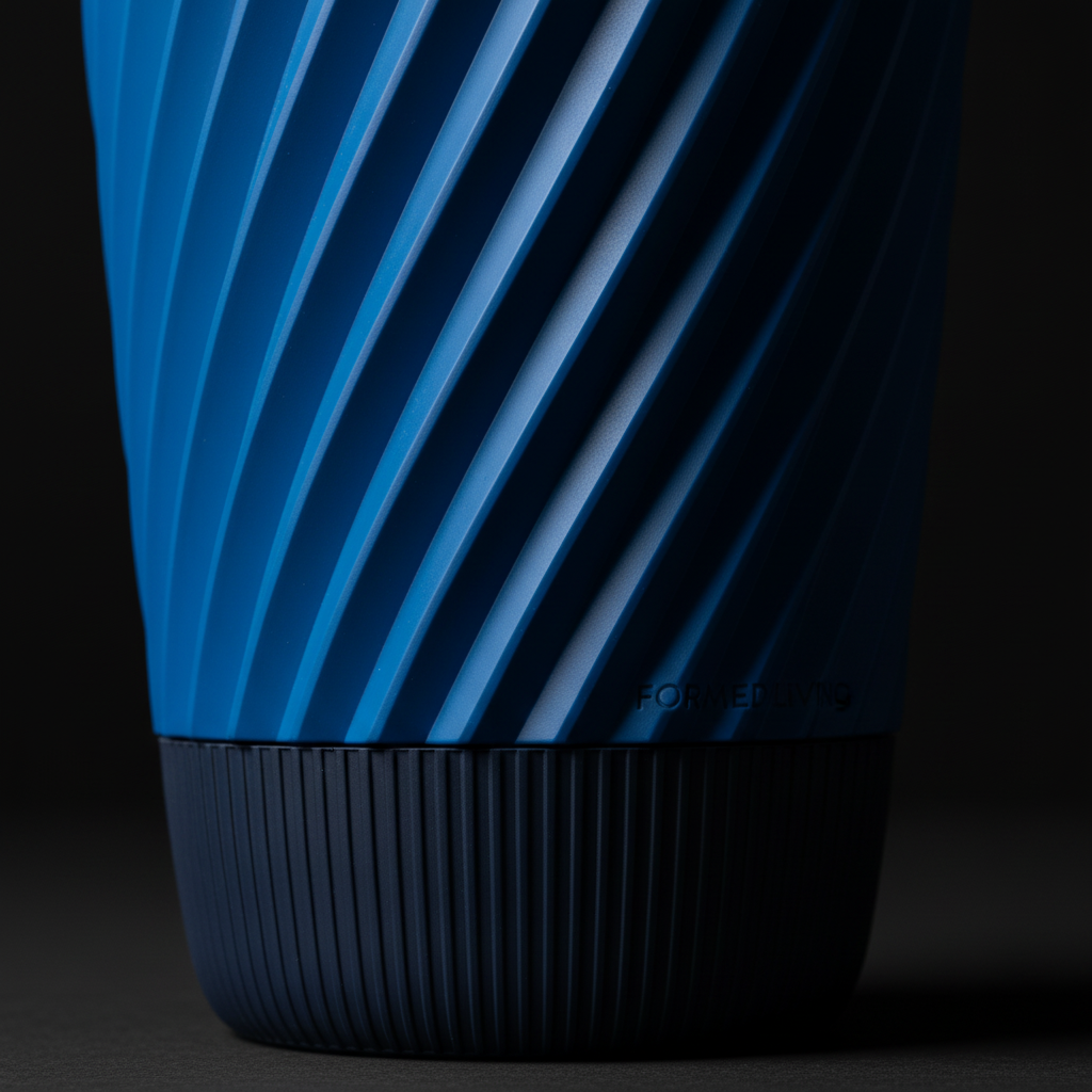 Twist Texture Self-Watering Planter cobalt blue macro diagonal groove detail dark studio