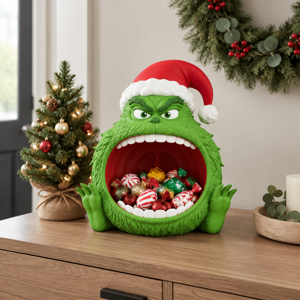 Christmas sweet bowl on a decorated entryway console