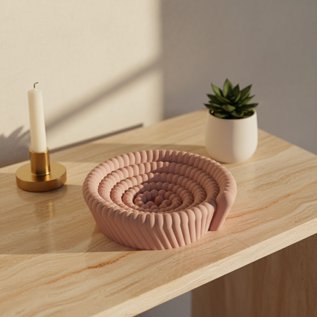 Organic Bobble Spiral Catch-All Bowl - dusty pink travertine entryway golden hour