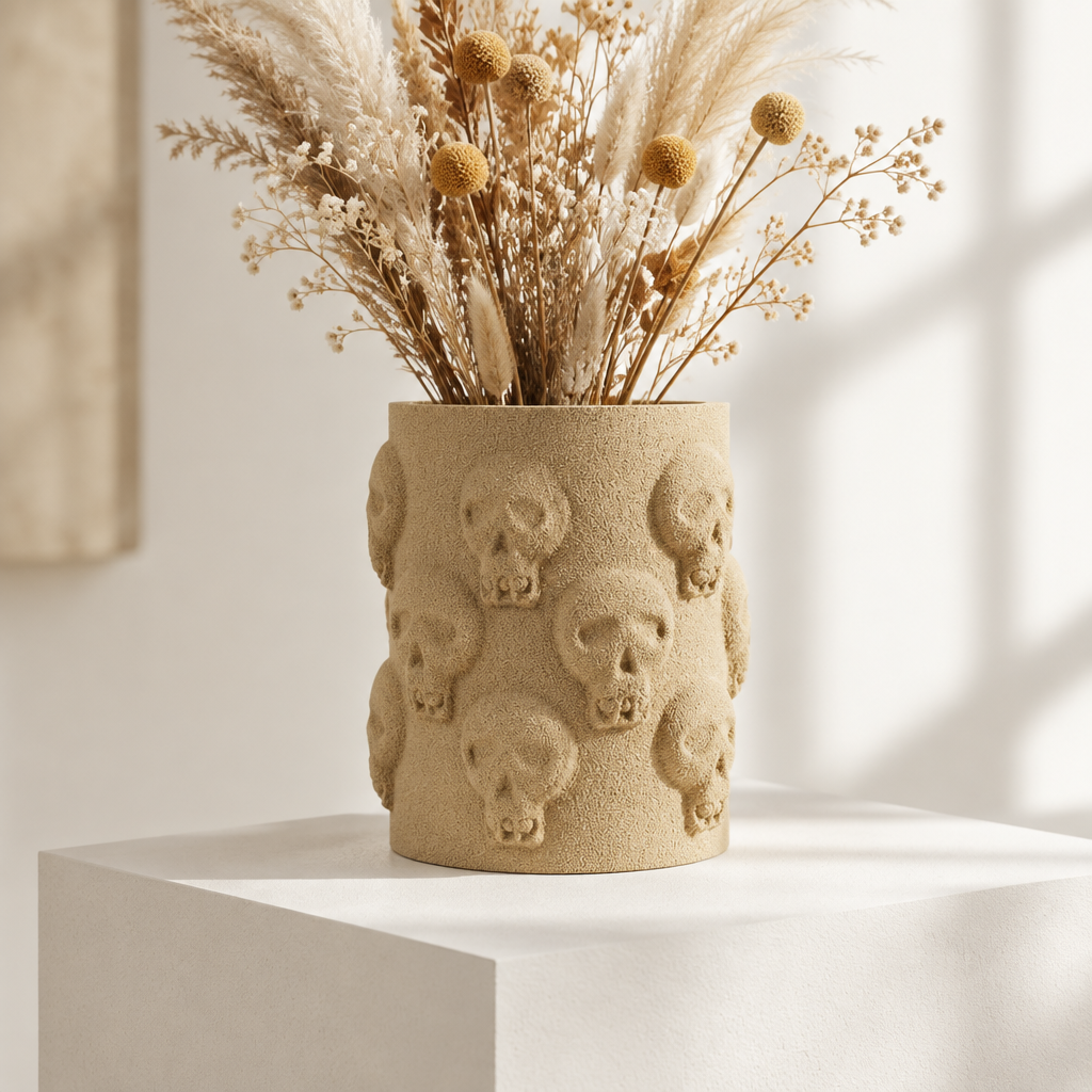 Skull Vase on bright gallery plinth