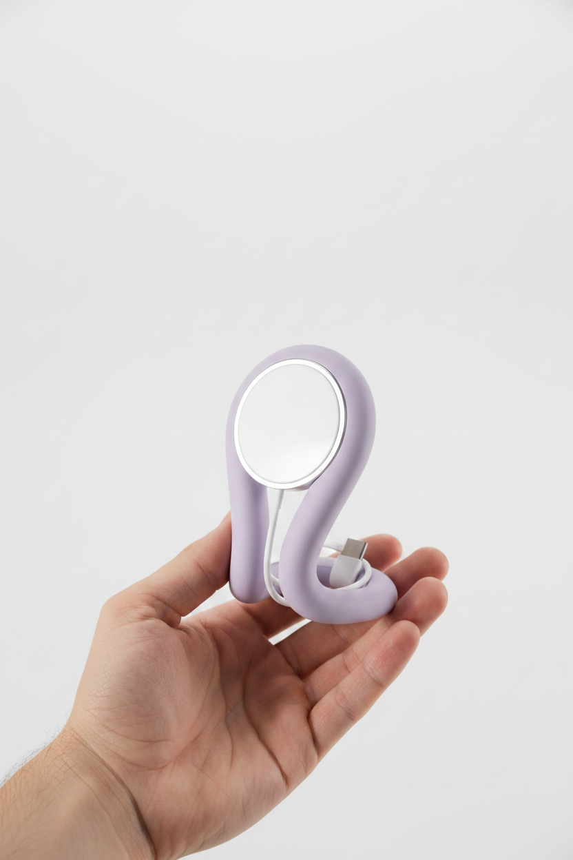 Lavender loop stand held in hand showing scale - lifestyle