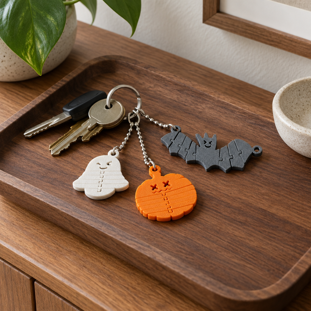 Spookyflex trio on a walnut entryway tray