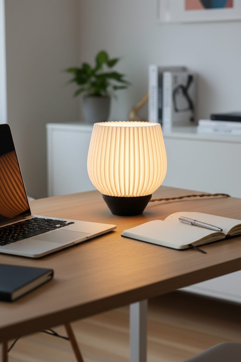 Tapered Ribbed E27 Lamp on modern home office desk