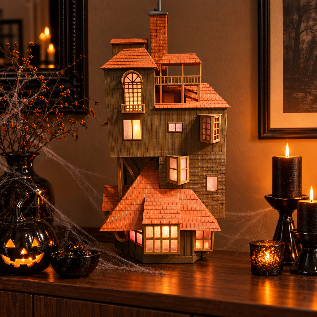 Horror House display model on a Halloween sideboard