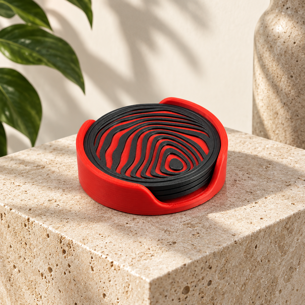Sphere coaster set on travertine plinth