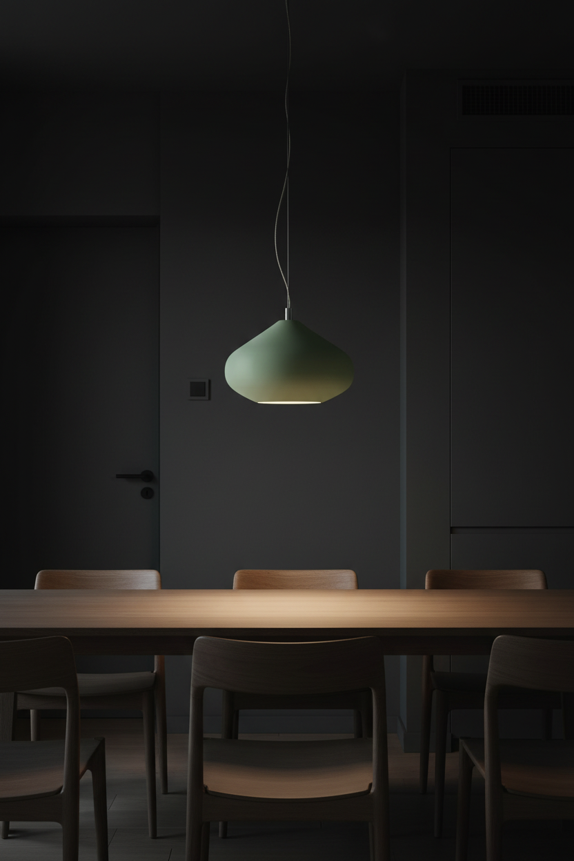 Soft Revolve Glow Lampshade hanging pendant over dining table
