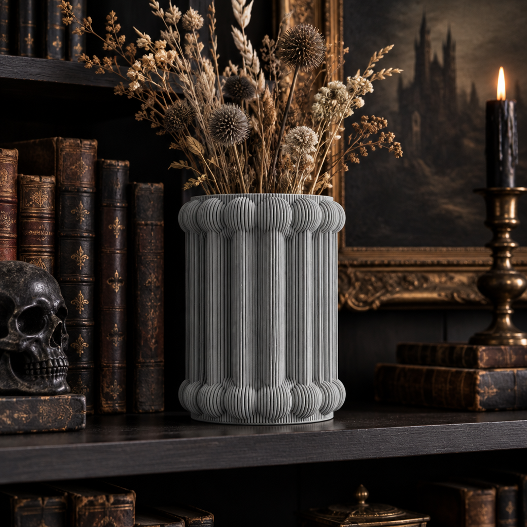 Bones Vase on gothic bookshelf