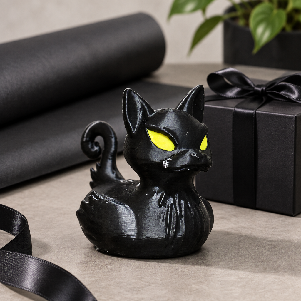 Glossy black cat bath duck presented as a quirky cat-lover gift