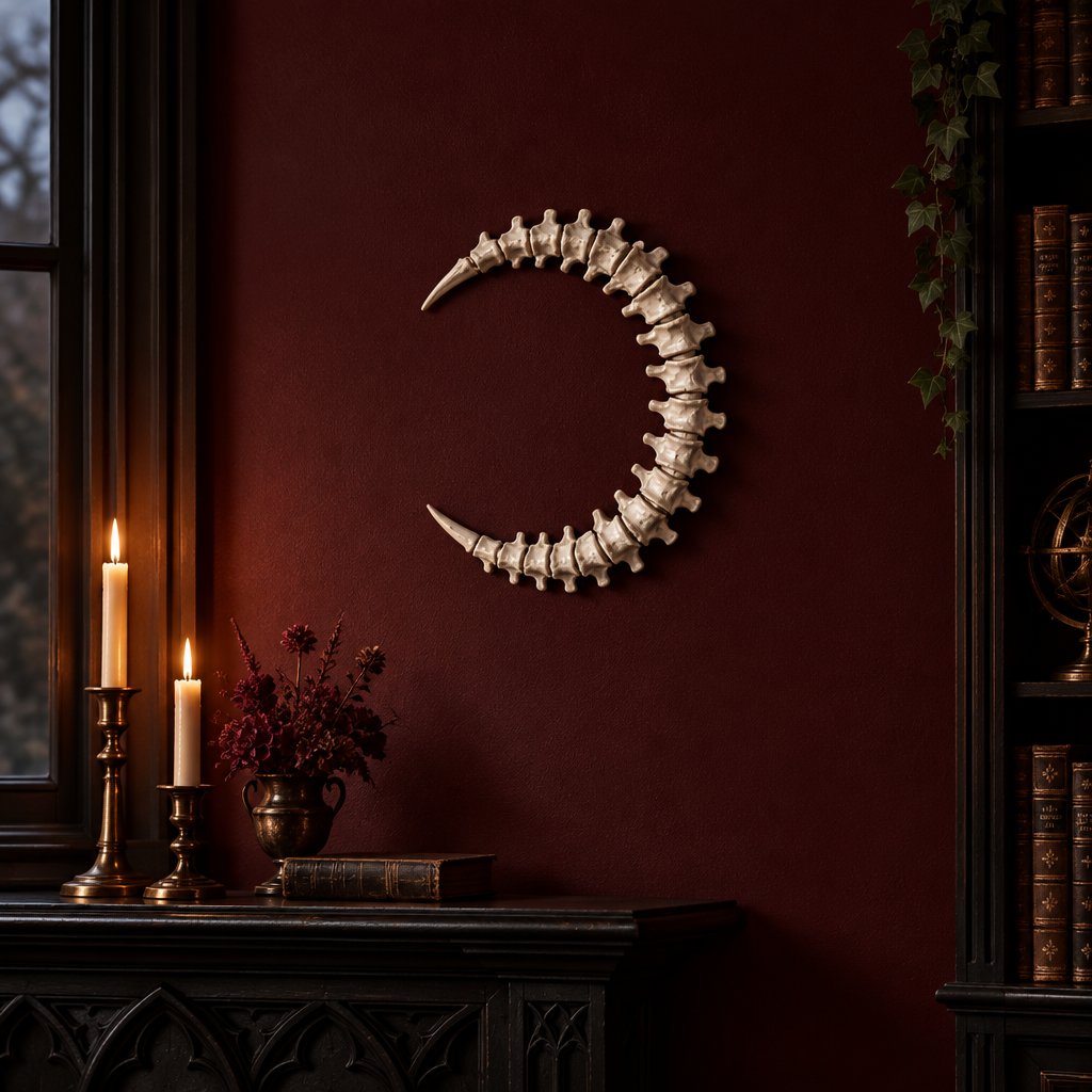 Spinal Moon on burgundy wall