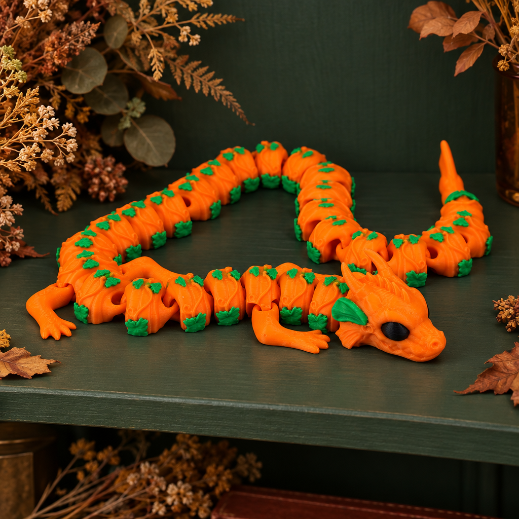 Pumpkin Dragon on green shelf