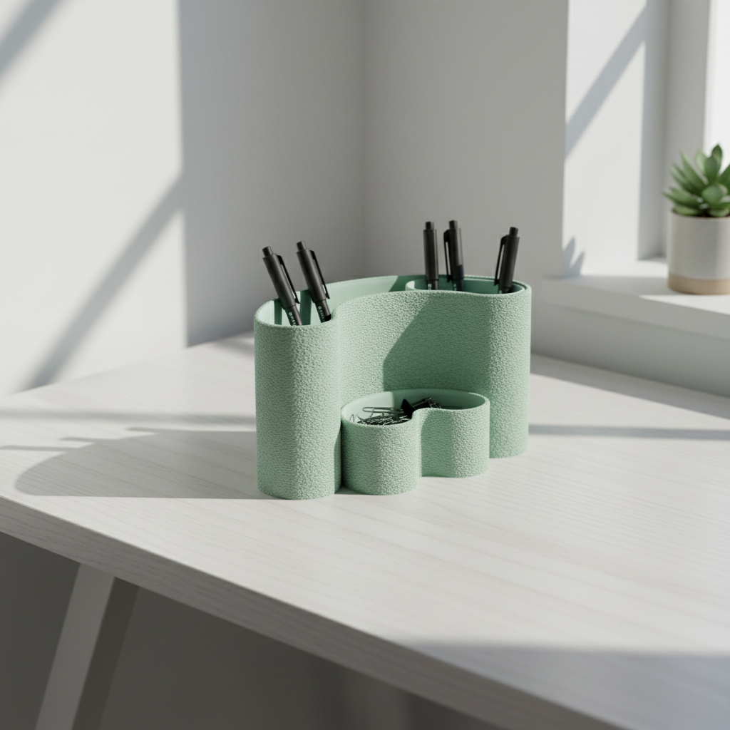Modern Interlocking Desktop Organizer - sage green oak desk with pens