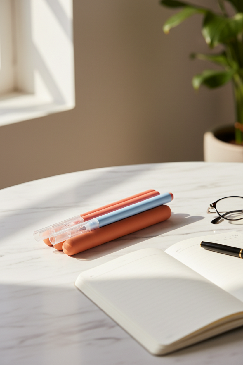 Minimalist Pen Tray terracotta on marble desk - lifestyle