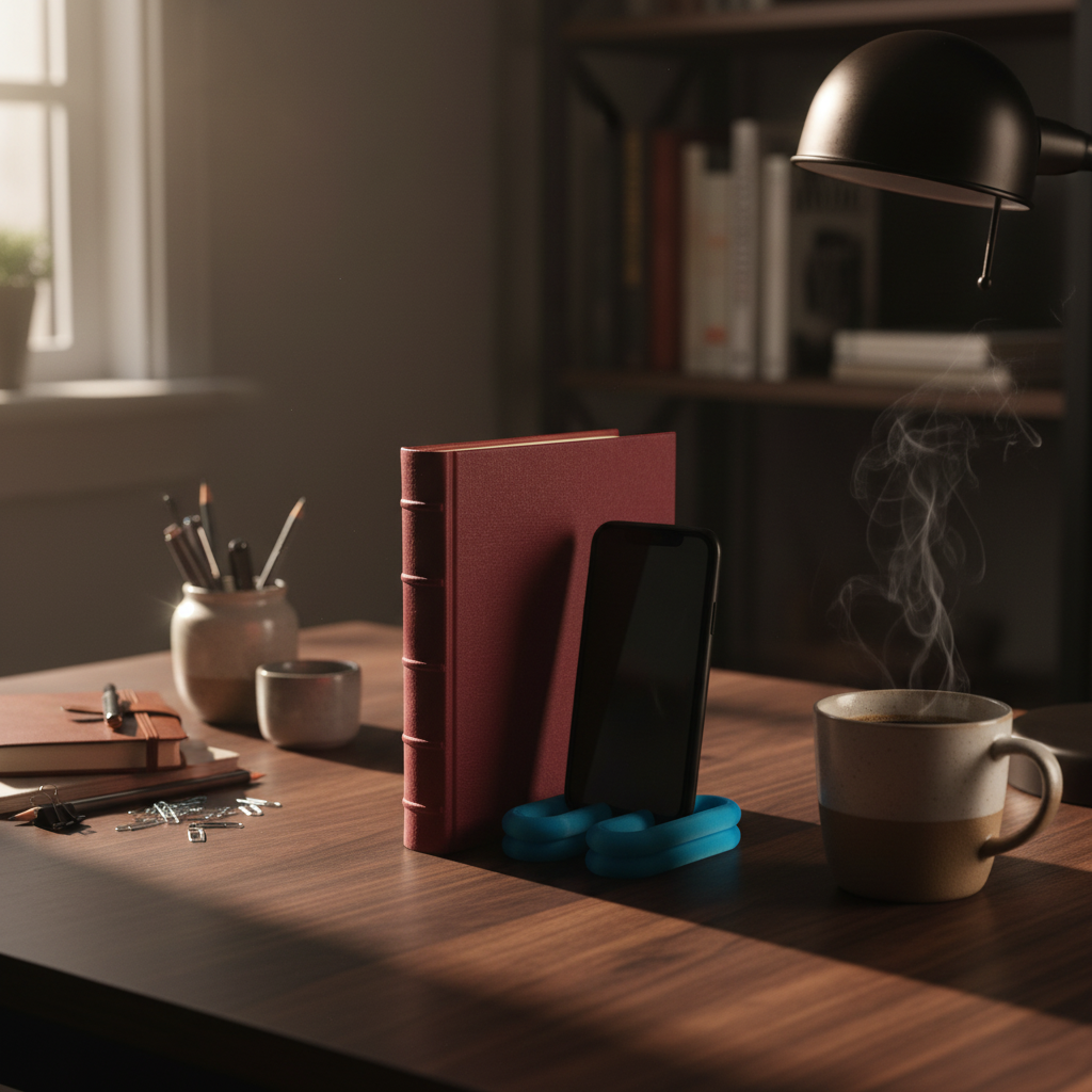 Wibble Stand cobalt blue moody walnut desk
