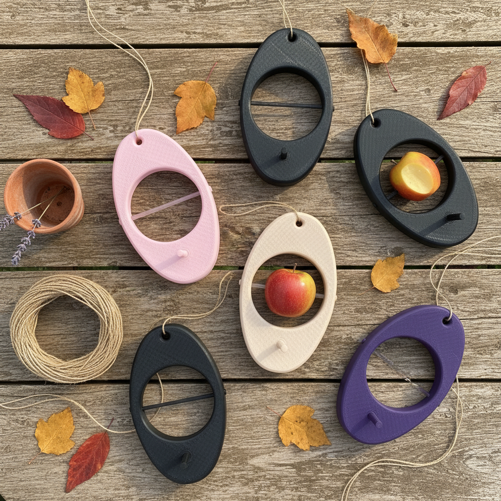 Multi-colour apple bird feeders flat lay - lifestyle