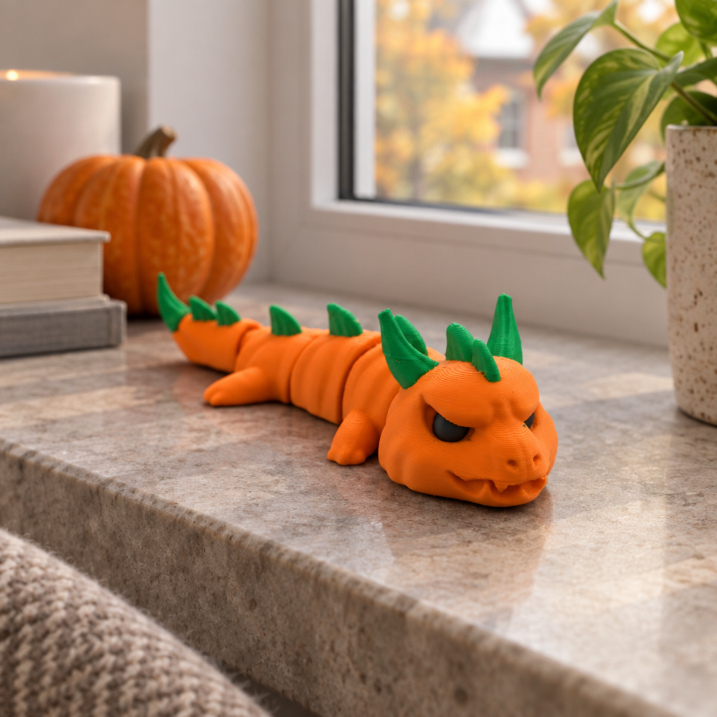 Pumpkin dragon on a windowsill