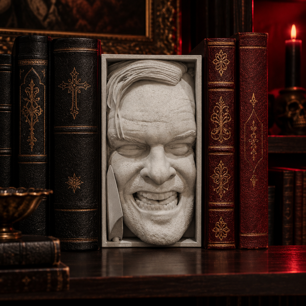Paint-ready The Shining book nook styled in a modern gothic study