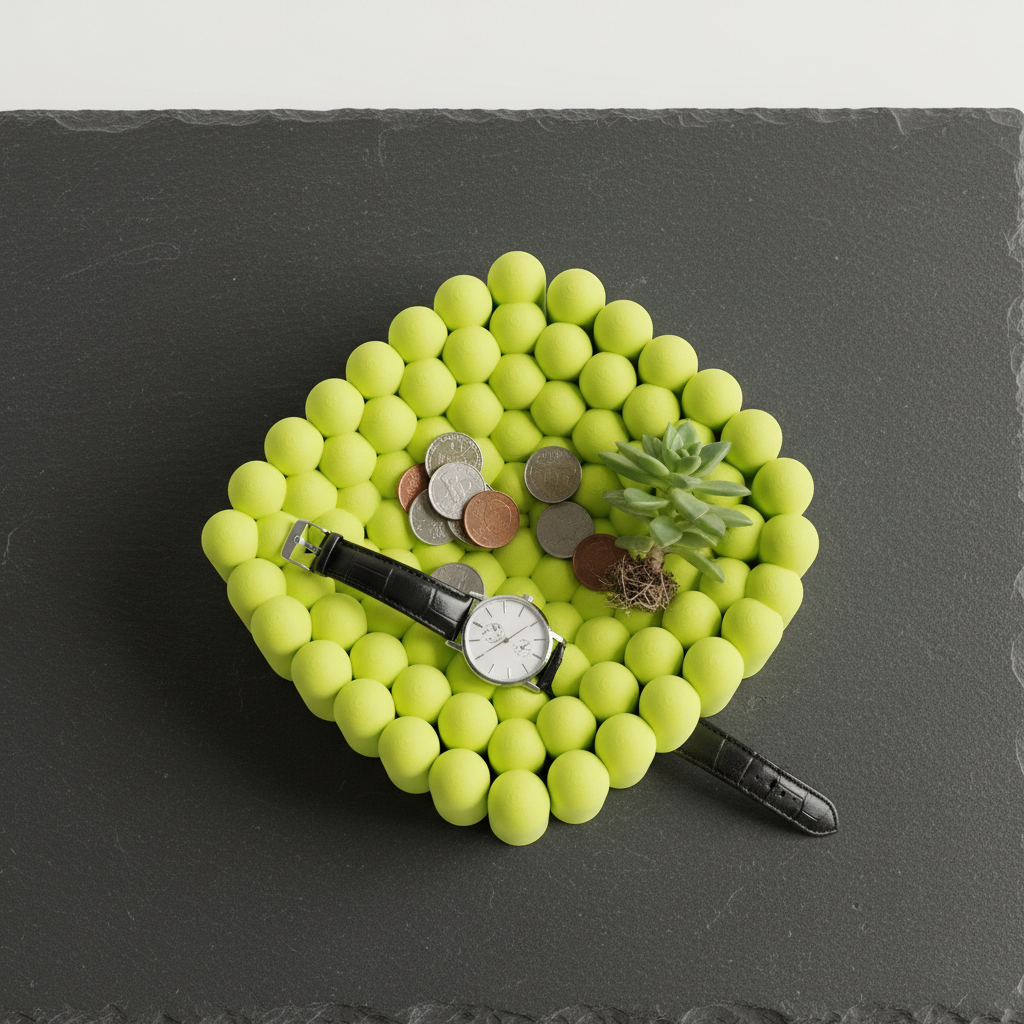 Neon green sea anemone bowl flatlay overhead on dark slate