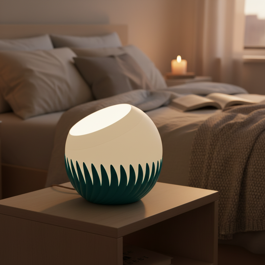 Modern Sphere Lamp on bedside table Scandi bedroom