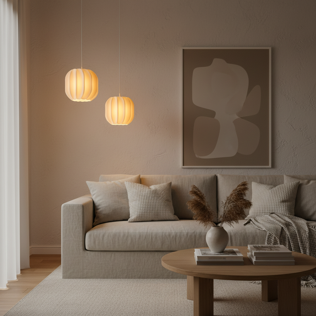 Sleek Ribbed E27 Lamp double pendant in living room