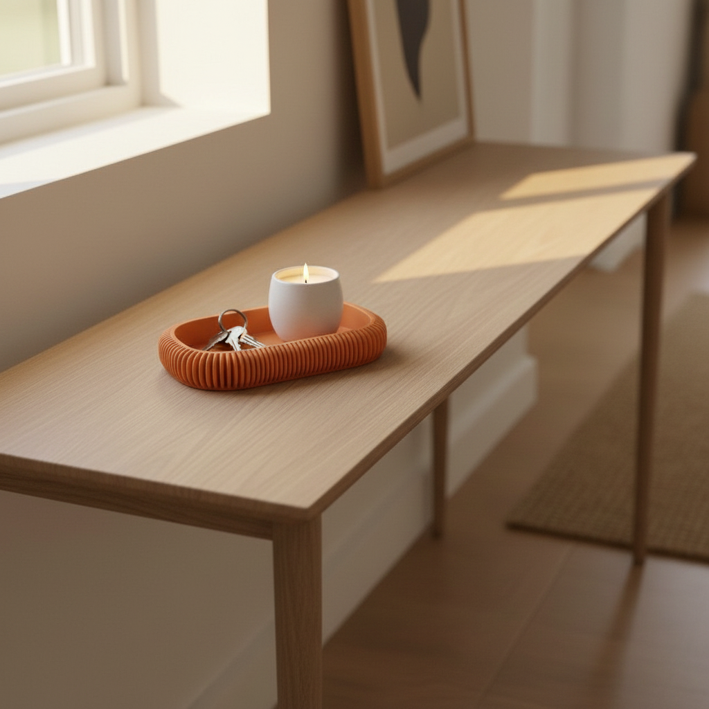 Modern Japandi Tray - Orange colourway on entranceway console
