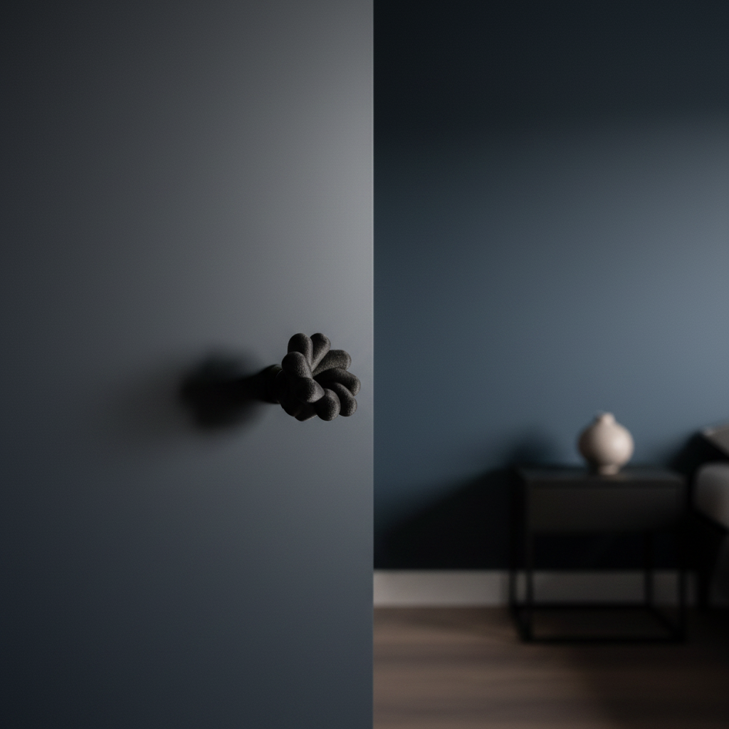 Black twisted handle on dark bedroom wardrobe - lifestyle