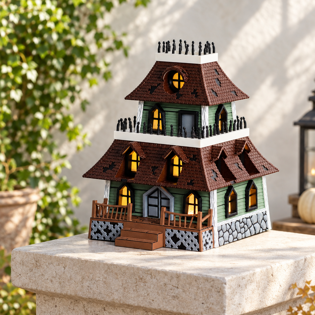 Haunted house on stone plinth