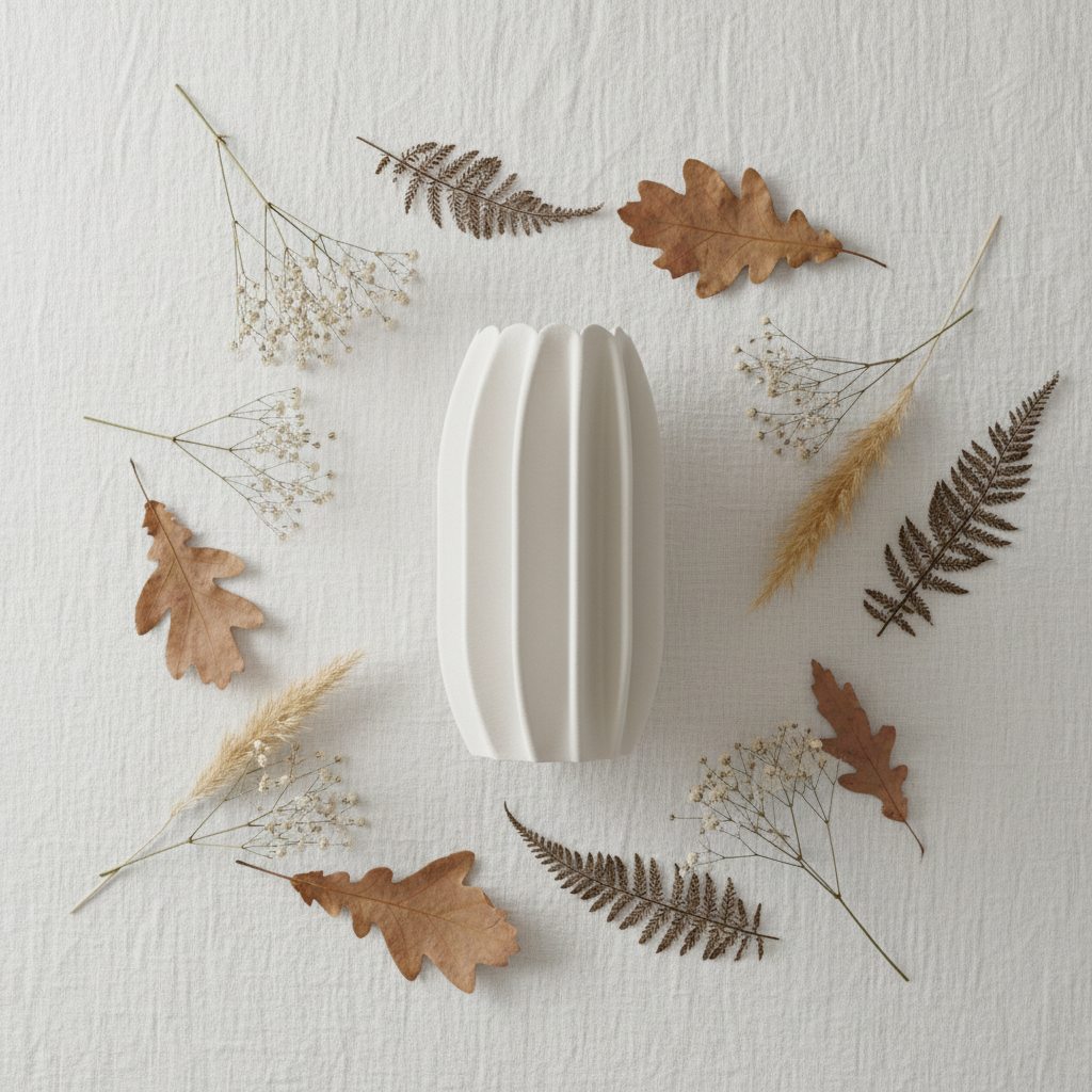 Elegant Finned Decorative Vase flat lay overhead