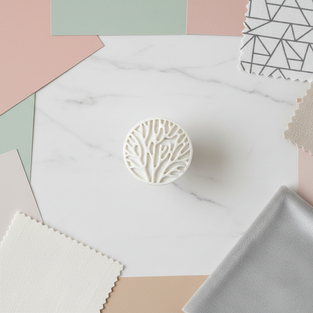 Modern Coral Pattern Cabinet Knob flat lay on marble