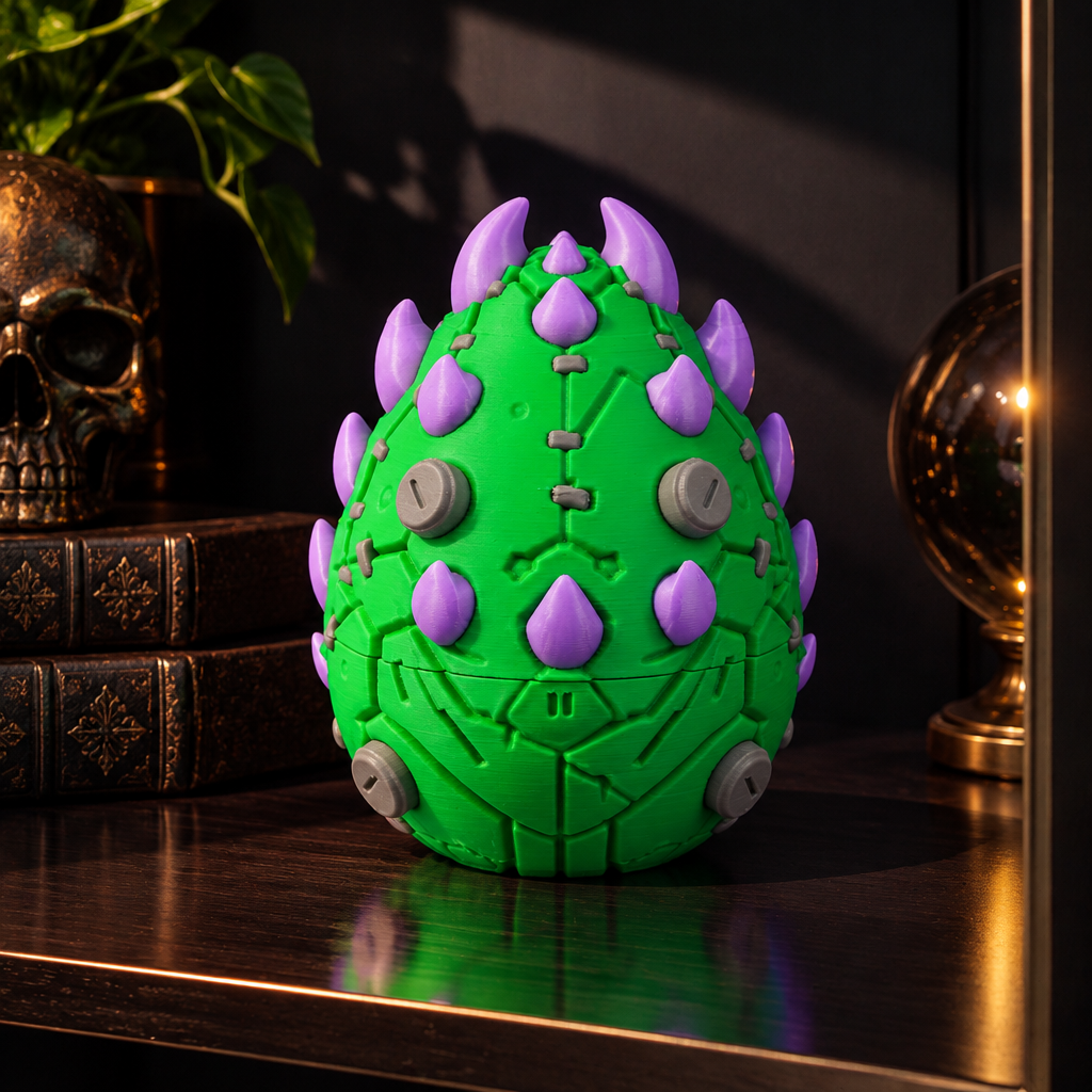 Frankenstein Dragon Egg in collectors display cabinet