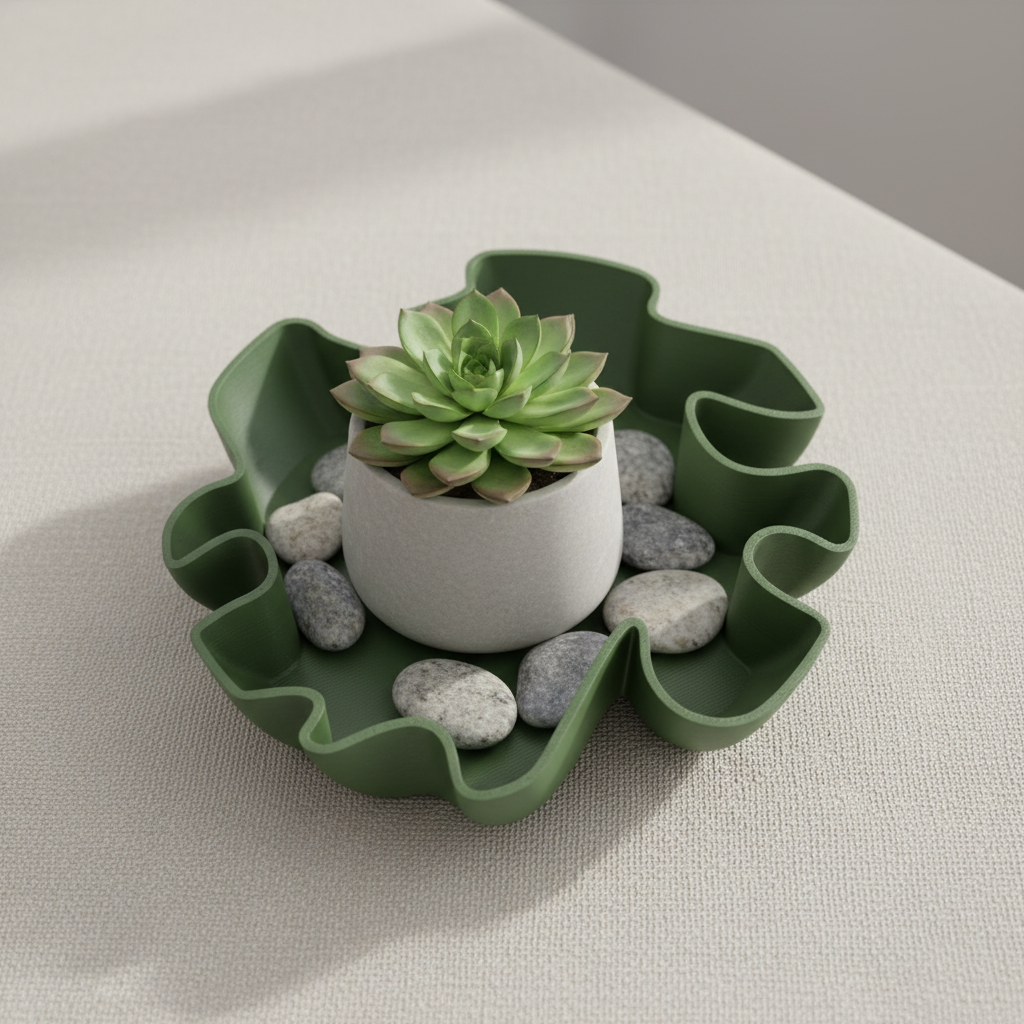 Organic Flow Catchall Bowl - Green colourway with succulent
