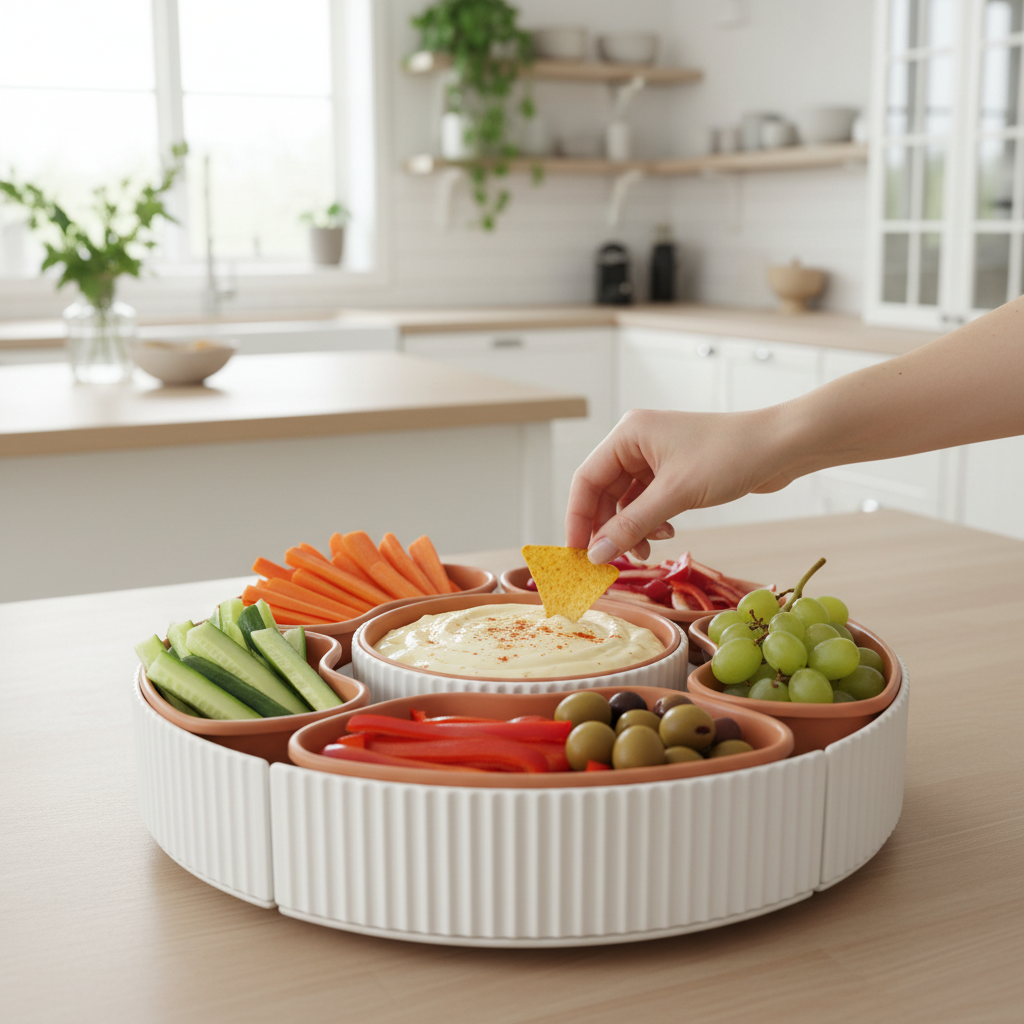 360-Degree Rotatable Ribbed Multi-Tray kitchen crudités lifestyle