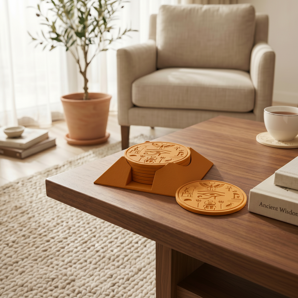 Ancient Egyptian Pyramid Coaster Set - Orange colourway lifestyle 2
