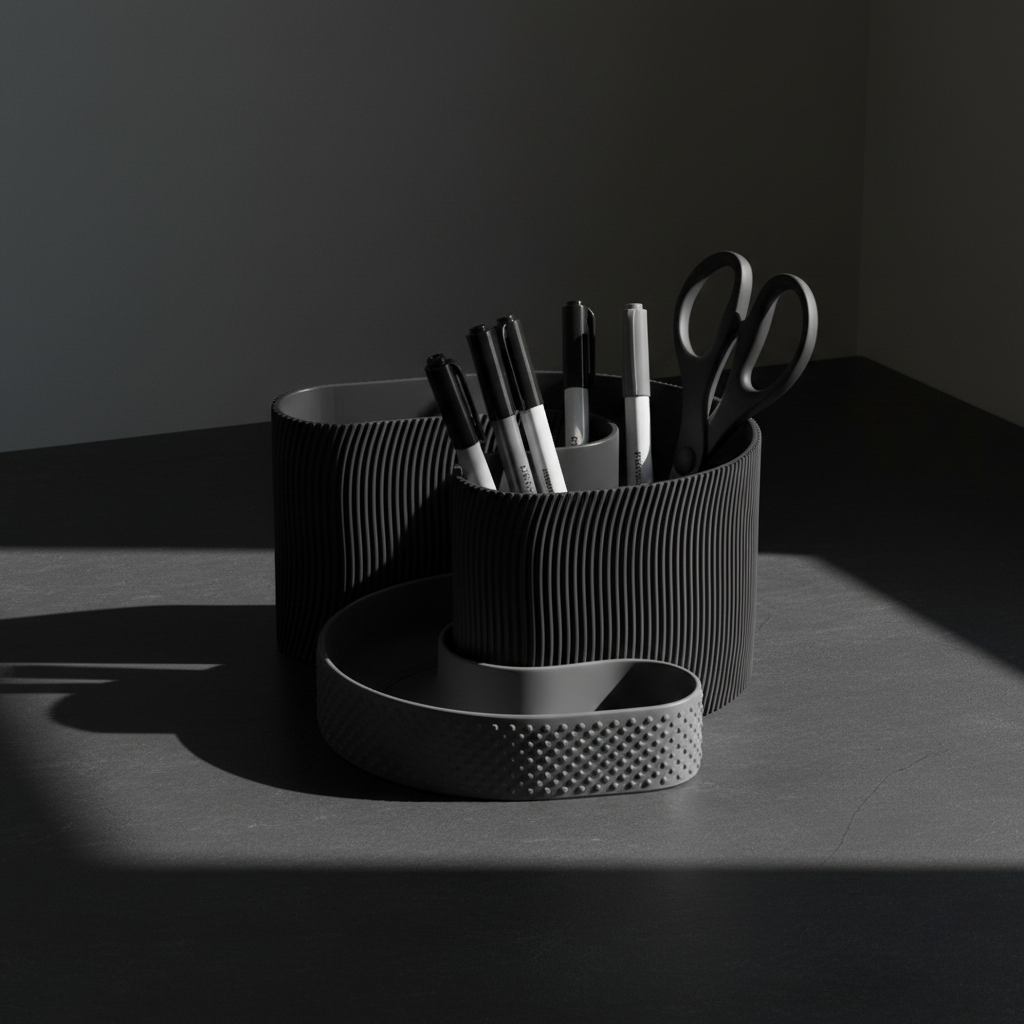 Modern Minimalist Interlocking Desktop Organizer - charcoal black moody desk