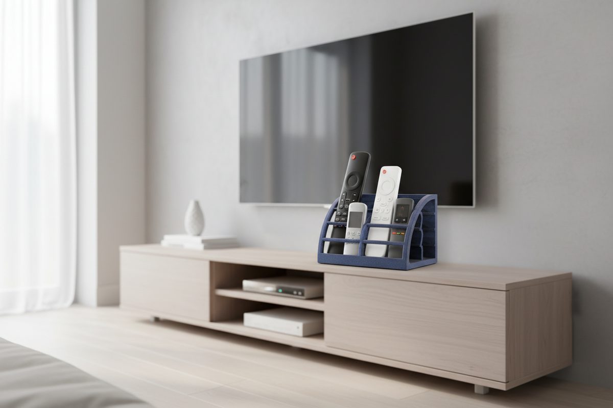 Remote Control Organizer on a TV unit in a contemporary living room