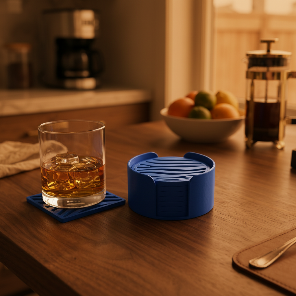 Zebra Texture Coaster Set - Blue colourway lifestyle 2